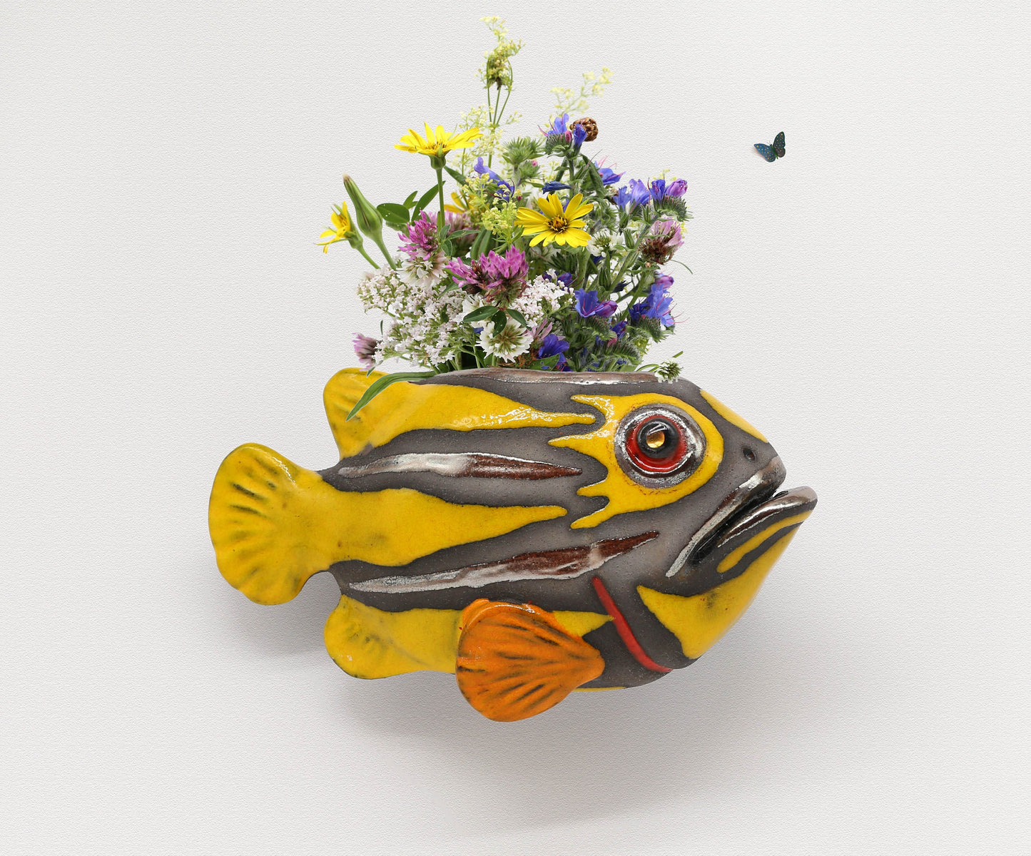 Handmade Ceramic Fish Vase – Wall Hanging Pot, Unique Fish Sculpture, Artistic Home Deco