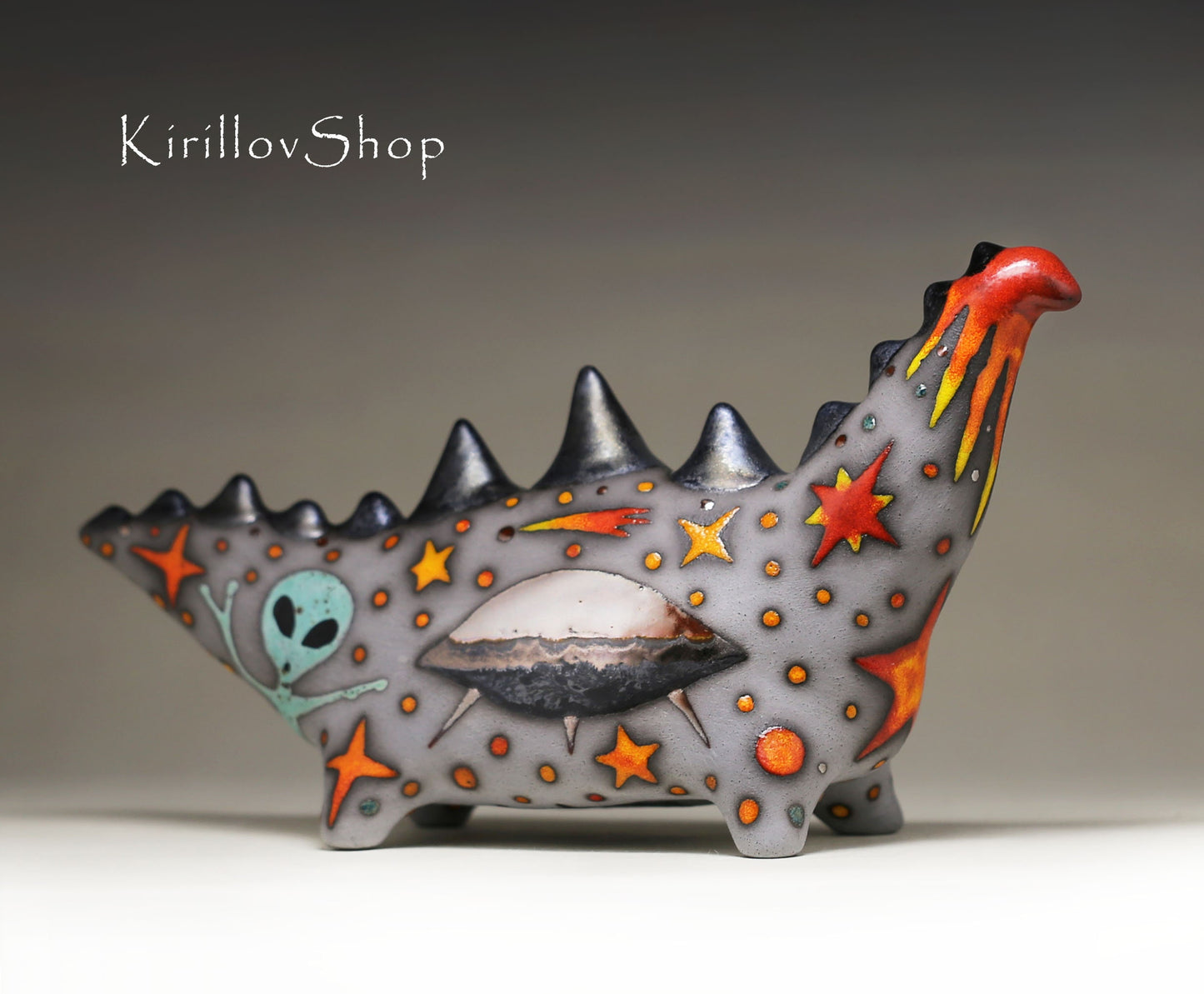 Ceramic sculpture Dinosaur, Interior decor, Handmade Dragon, Hand painted figure, Ufo, Fantasy sculpture, Clay Art, MADE TO ORDER