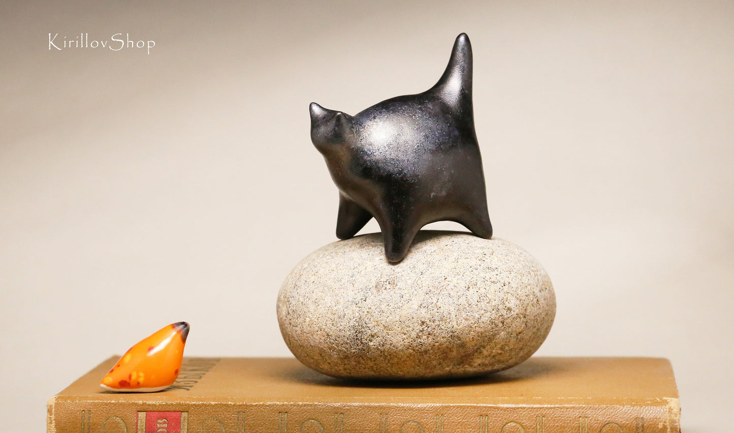 Black cat figurine Ceramic miniature sculpture Cute small kitten Gift for cat loves Handmade Art MADE TO ORDER