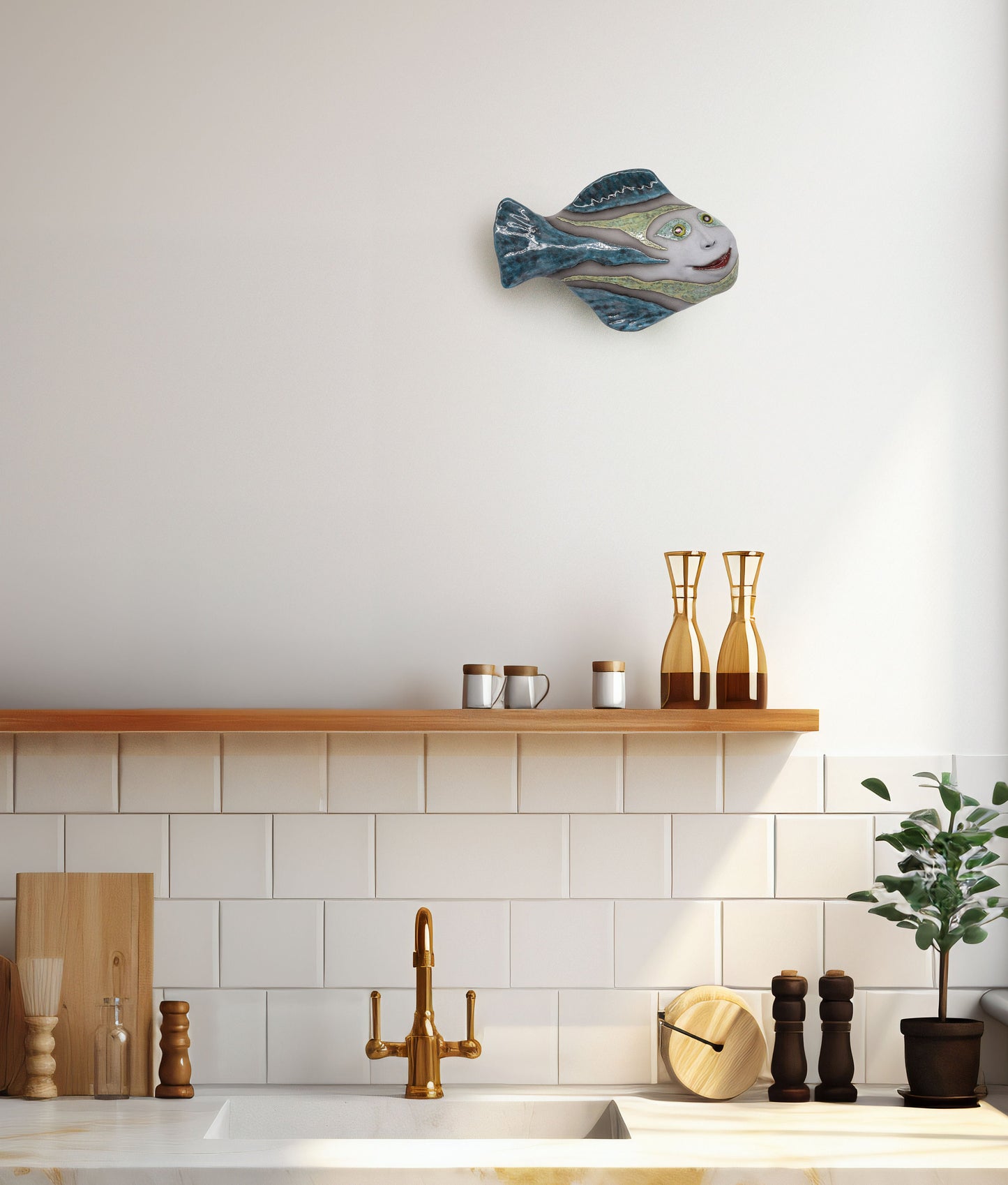 Ceramic fish wall hanging, fish wall Art sculpture, Human face, MADE TO ORDER
