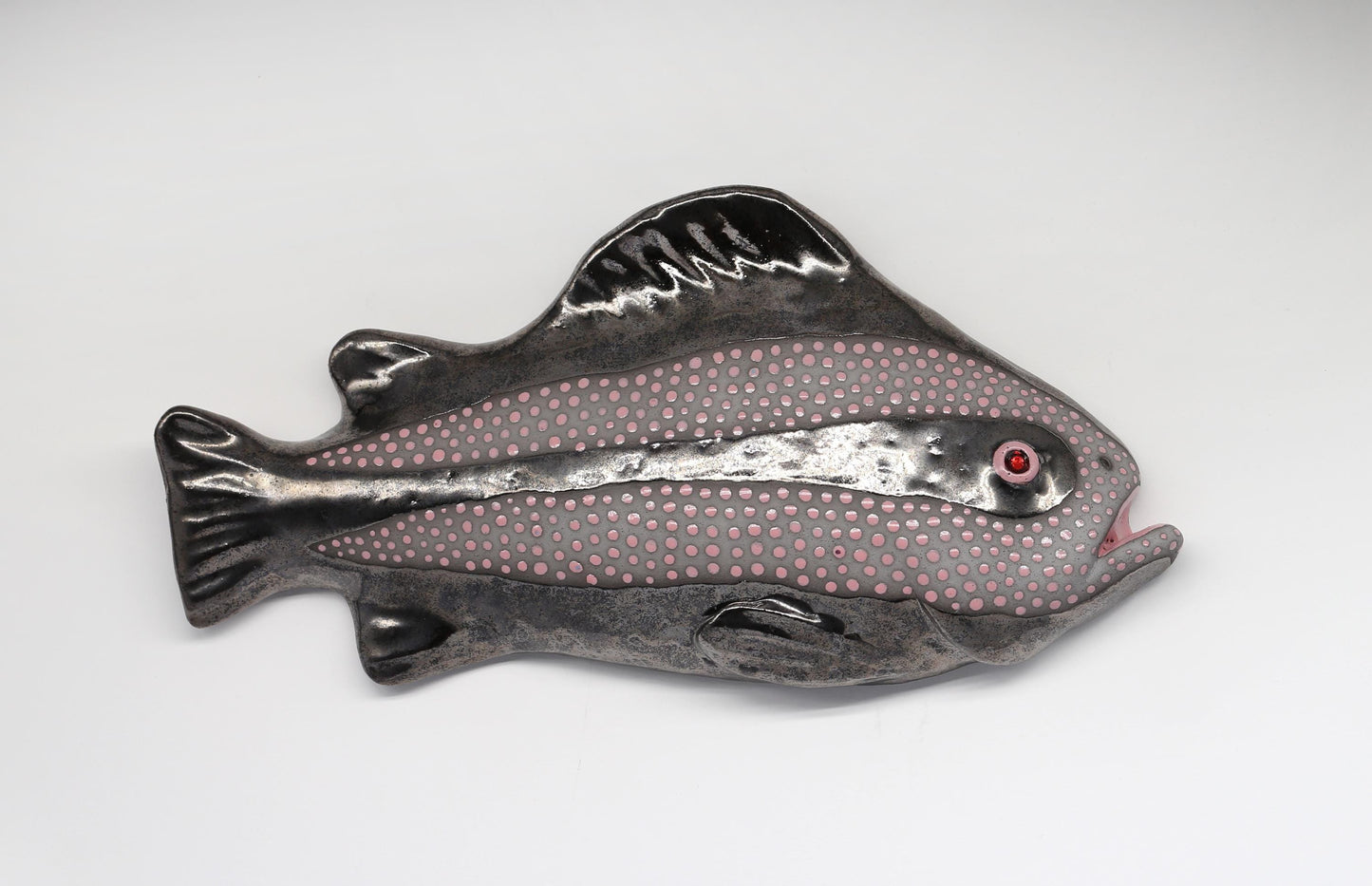 Handmade Ceramic Fish Wall Sculpture: Black Clay Art Decor