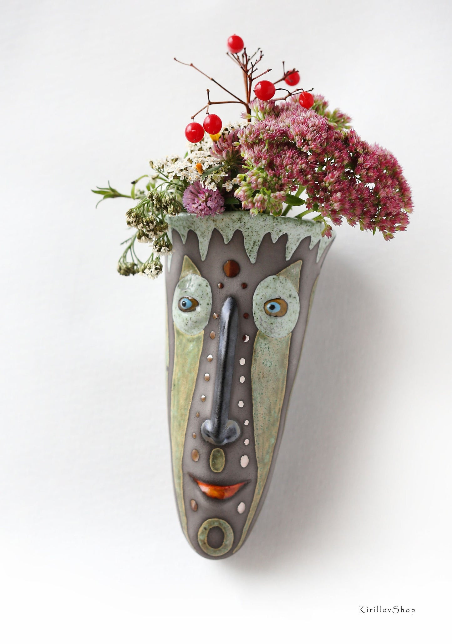 Handmade Ceramic Wall Vase – Face Sculpture, 3D Wall Art