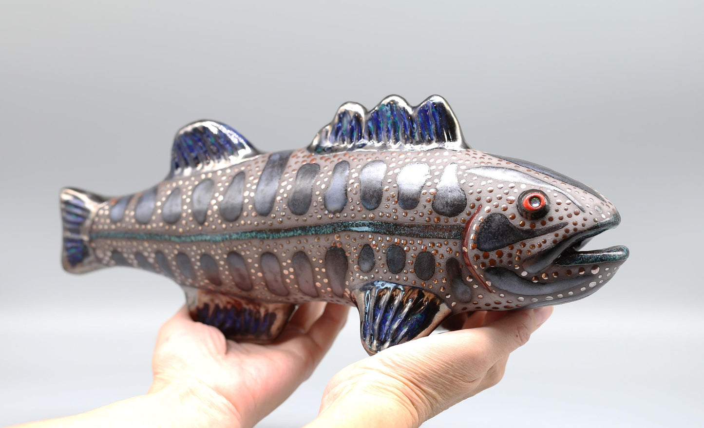Handmade Ceramic Smallmouth Bass Sculpture: Modern Fish Art Figurine