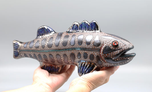 Handmade Ceramic Smallmouth Bass Sculpture: Modern Fish Art Figurine