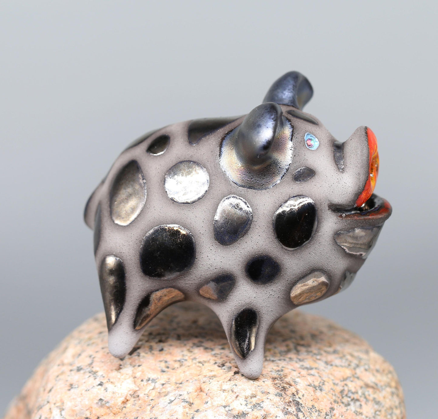 Pig  ceramic sculpture, funny black pig figurine, artwork