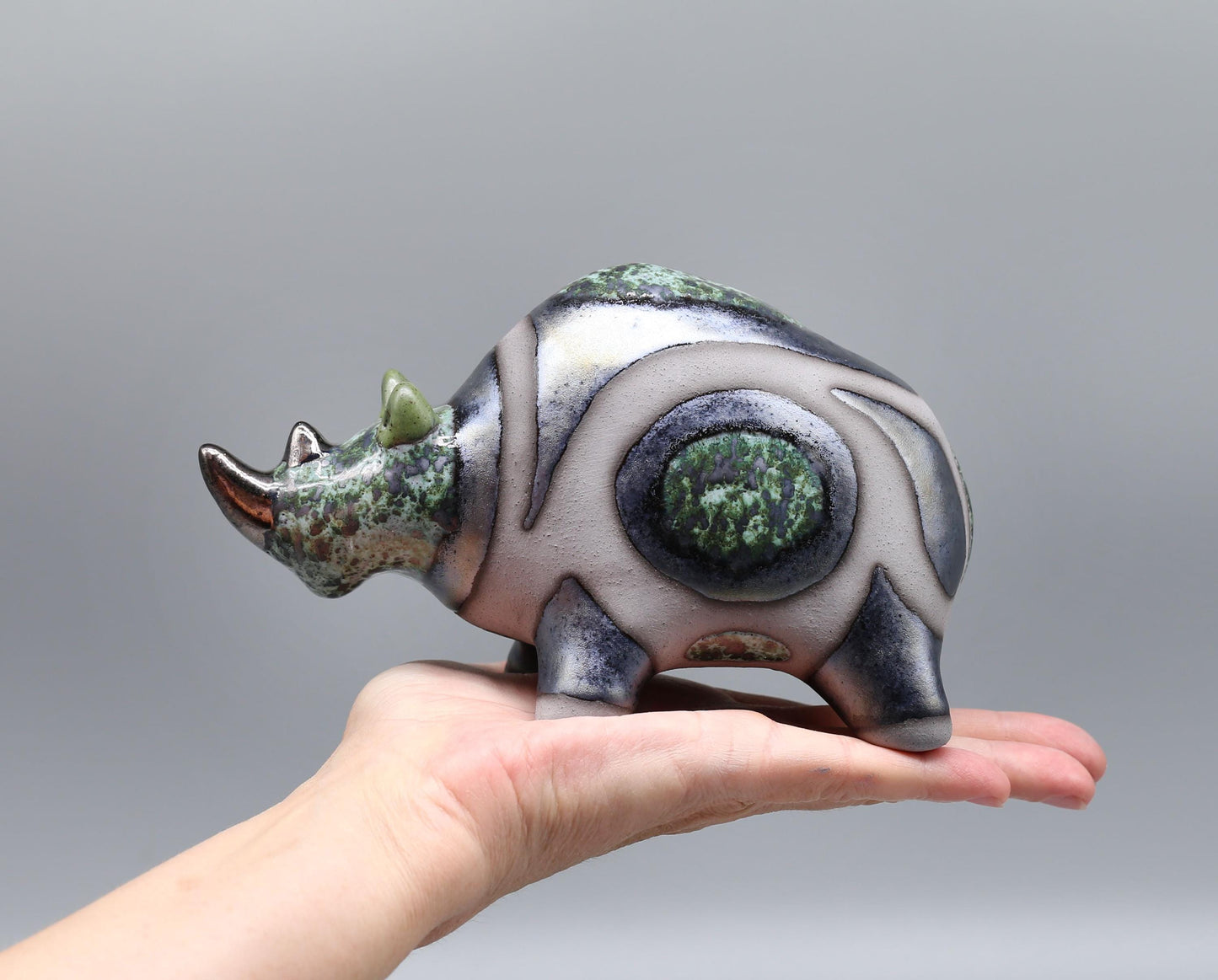 Ceramic sculpture Rhinoceros, small animal  rhino statuette, handmade Art, rhino figurine, table decoration, MADE TO ORDER.