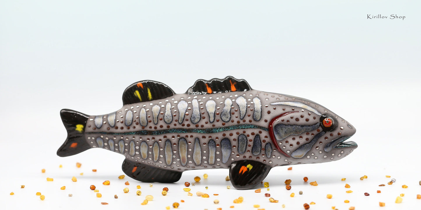 Fish Art Sculpture Ceramic Modern Figurine Table Sculpture Smallmouth Bass Handmade Unique Gift MADE TO ORDER