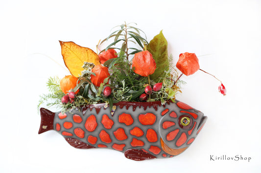 Handmade Ceramic Fish Wall Vase: Home Decor Planter