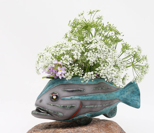 Handmade Ceramic Fish Vase: Wall Hanging Sculpture, Unique Home Decor