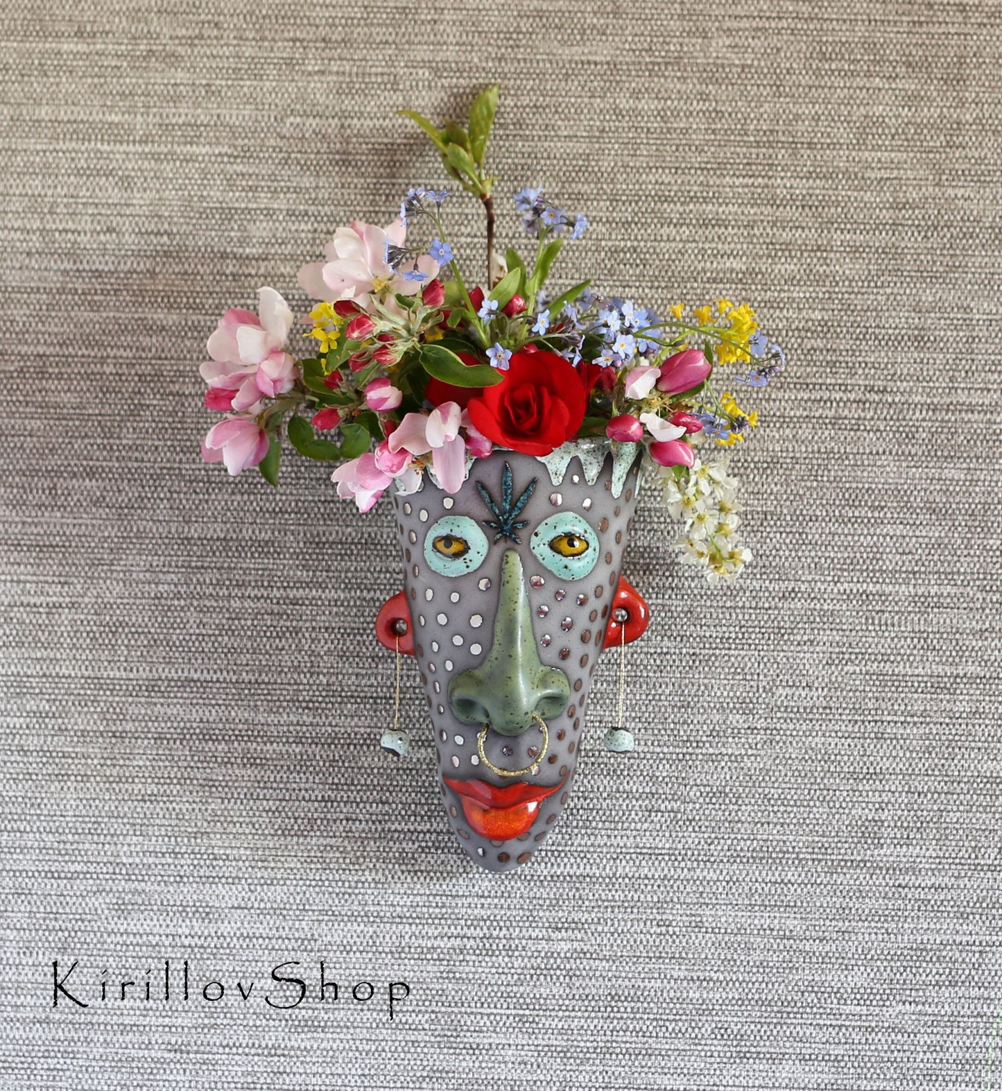 Handmade Ceramic Face Wall Planter: 3D Wall Art Sculpture