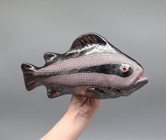 Handmade Ceramic Fish Wall Sculpture: Black Clay Art Decor