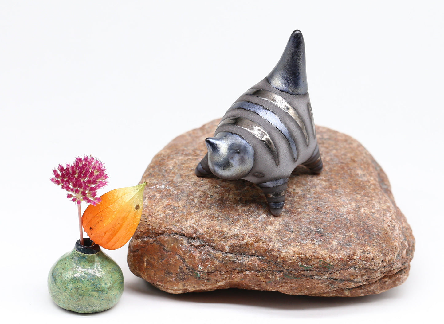 Miniature Cat figurine, Ceramic cat sculpture, Small black kitten, Table decoration, Handmade Art, Collectible, Cat lover gift