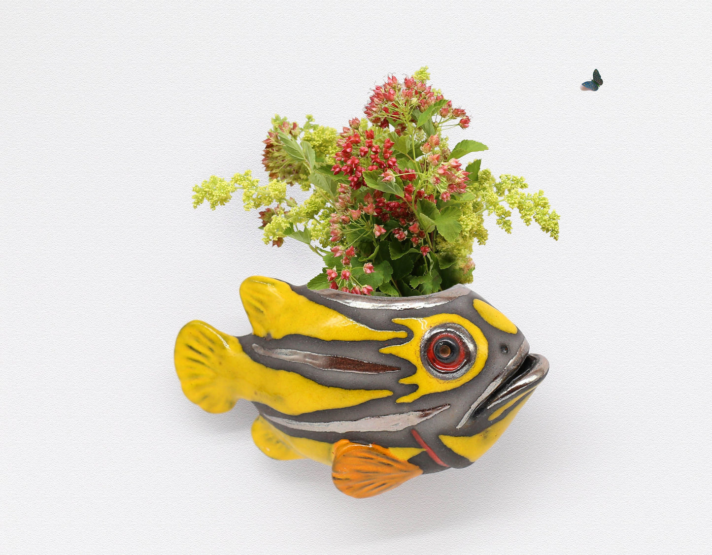 Handmade Ceramic Fish Vase – Wall Hanging Pot, Unique Fish Sculpture, Artistic Home Deco