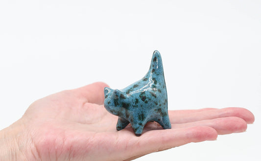 Miniature cute  cat figurine, ceramic cat sculpture, mini blue kitten, handmade Art, collectible, cat lover gift, MADE TO ORDER