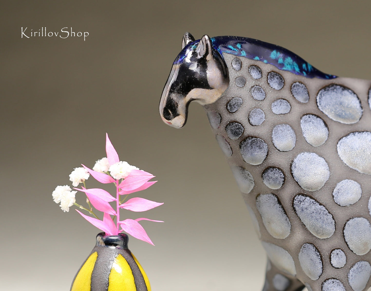 Handmade Ceramic Horse Sculpture: Bronze Glaze, Horse Lover Gift