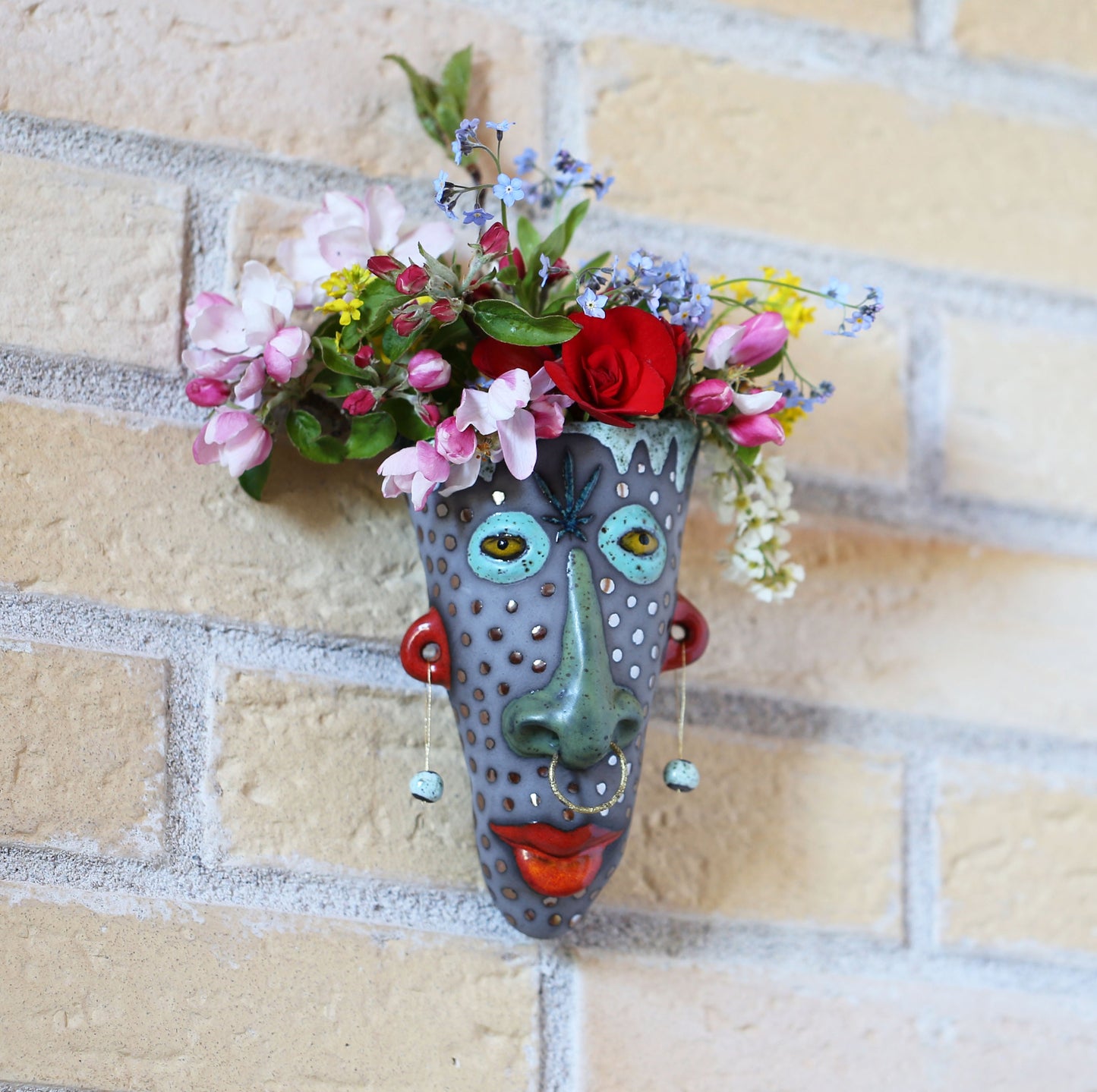 Handmade Ceramic Face Wall Planter: 3D Wall Art Sculpture