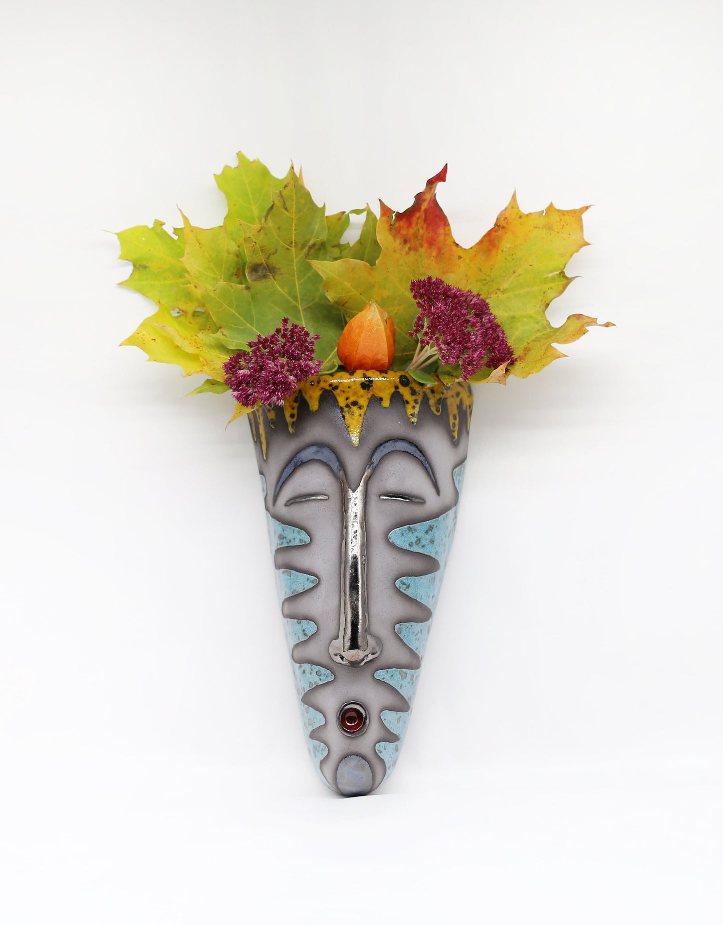 Ceramic wall flower pot, Hanging wall vase, Indoor planter, Head wall pot, Handmade Art, Face plant pot