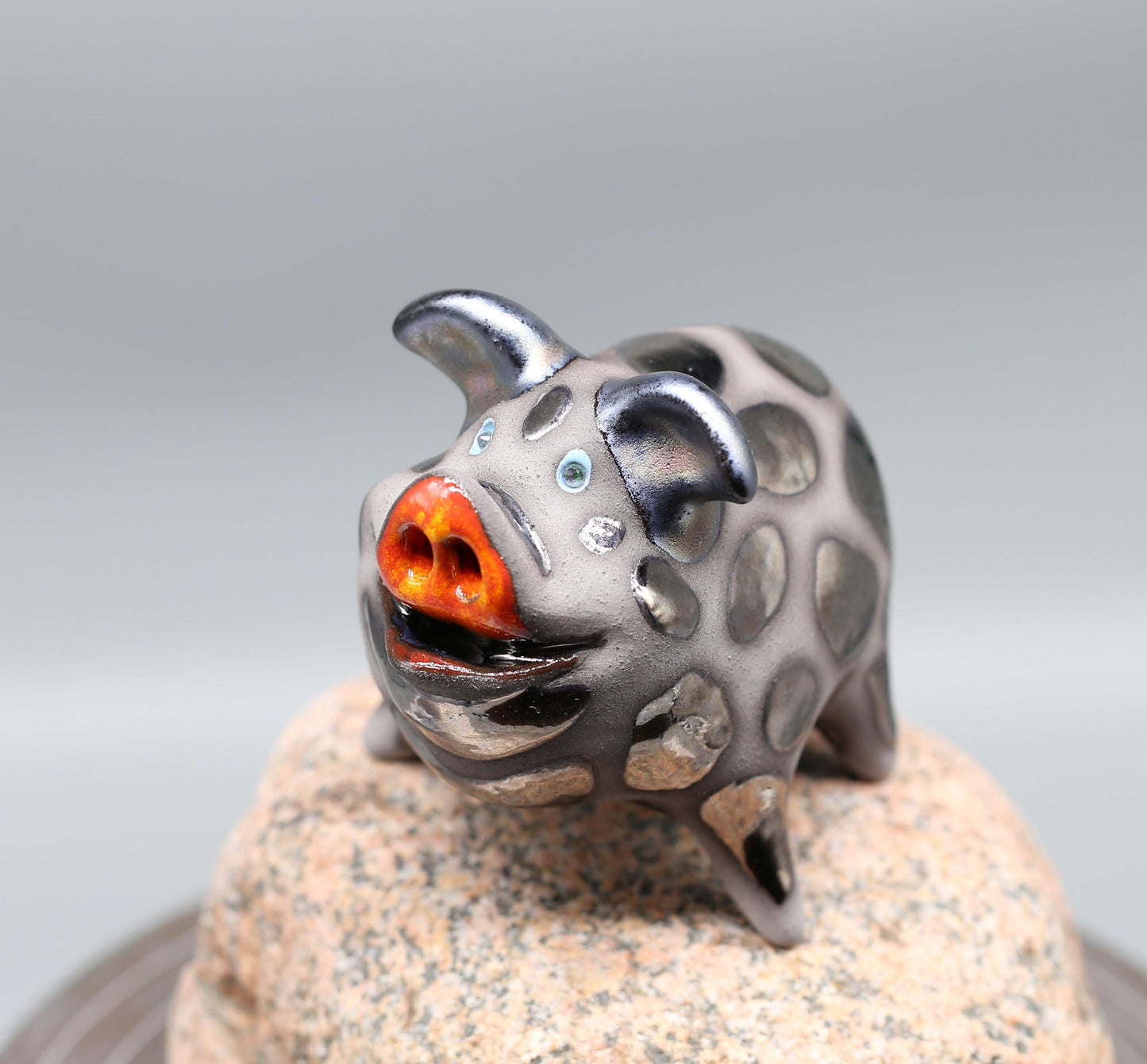 Pig  ceramic sculpture, funny black pig figurine, artwork