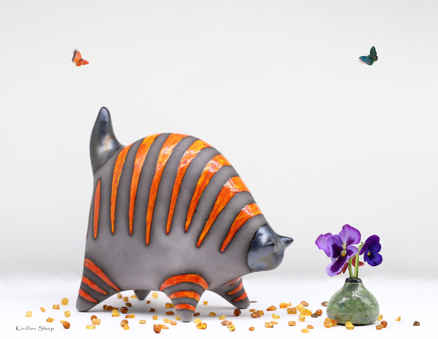 Handmade Ceramic Orange Tabby Cat Sculpture