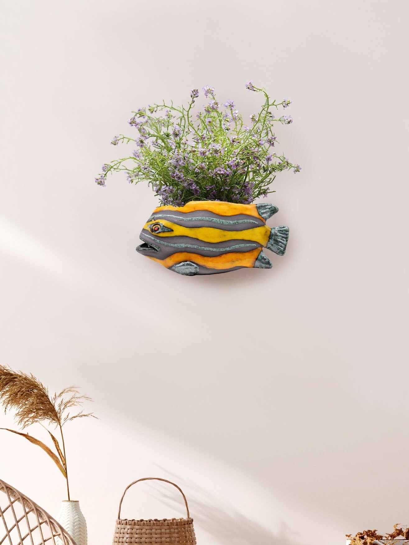 Creative Ceramic Fish Wall Hanging, Handmade Vase Art, Made to order