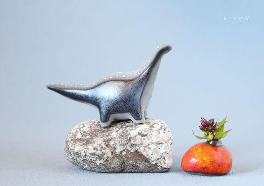 Ceramic Sculpture Dinosaur, Unique Modern Figurine, Long Neck Dinosaur, Handmade Art, Cute Reptile, Dragon, Collectible, MADE TO ORDER