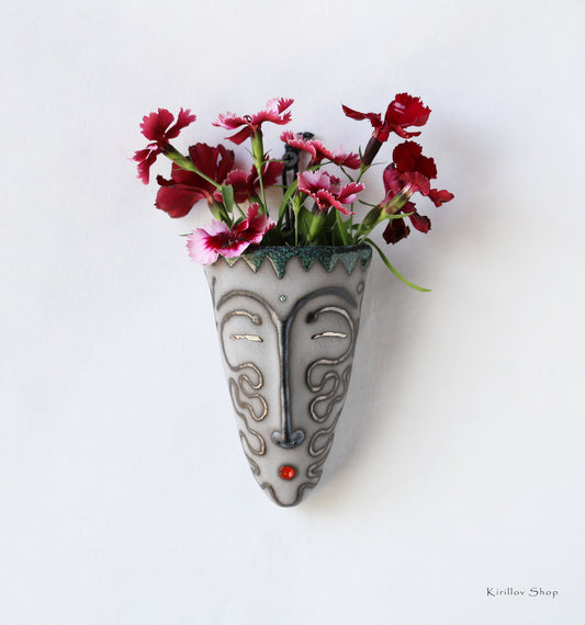 Handmade Ceramic Wall Vase – Face Sculpture, 3D Wall Art