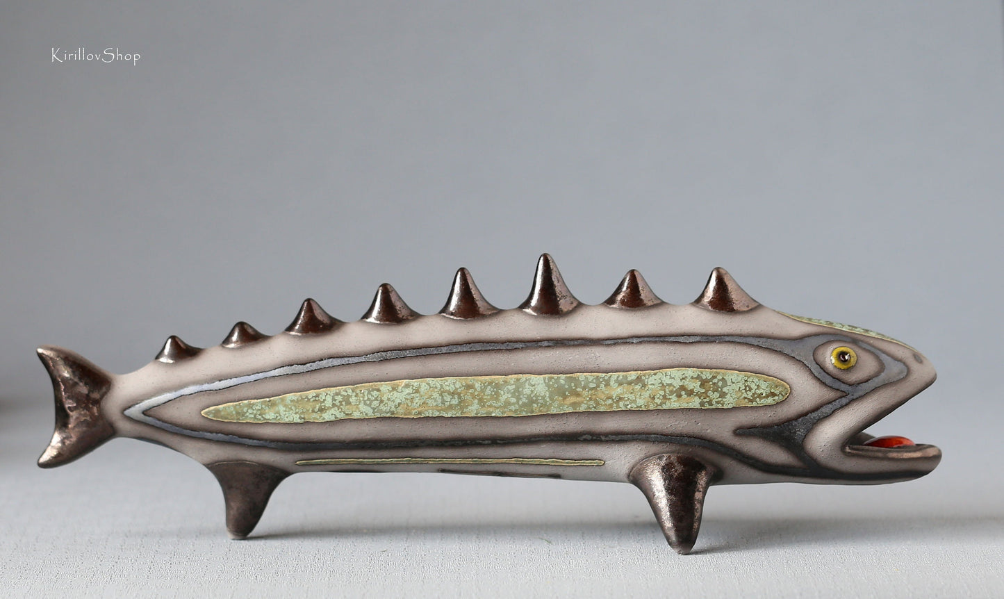 Handmade Ceramic Fish Sculpture: Modern Table Decor Figurine