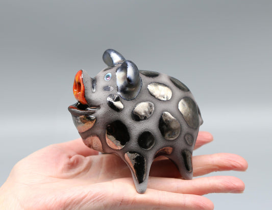 Pig  ceramic sculpture, funny black pig figurine, artwork