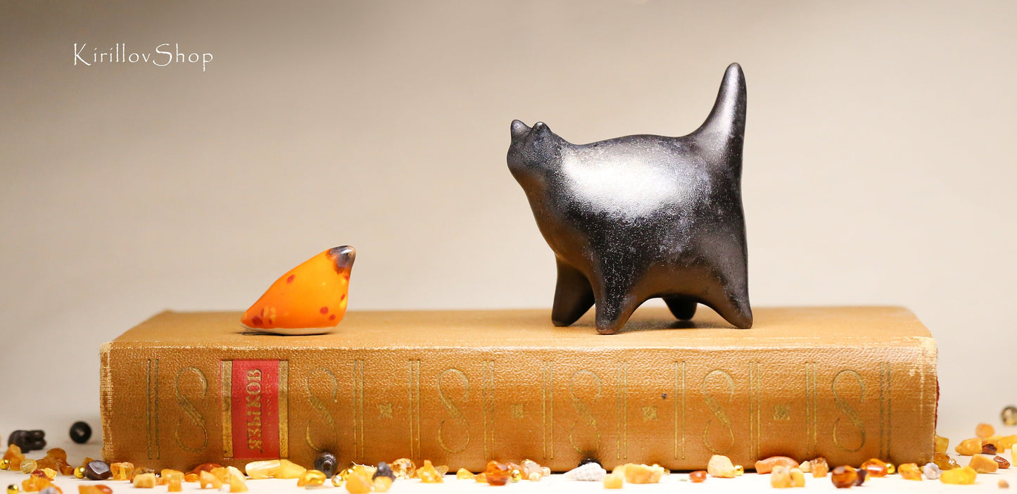 Black cat figurine Ceramic miniature sculpture Cute small kitten Gift for cat loves Handmade Art MADE TO ORDER