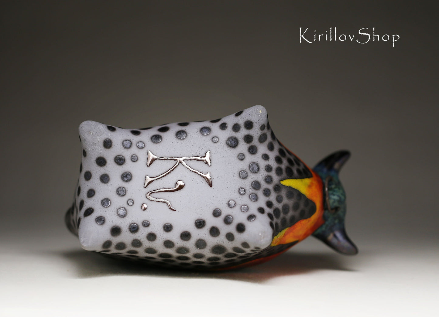 Handmade Ceramic Bull Sculpture: Bronze & Orange Glaze