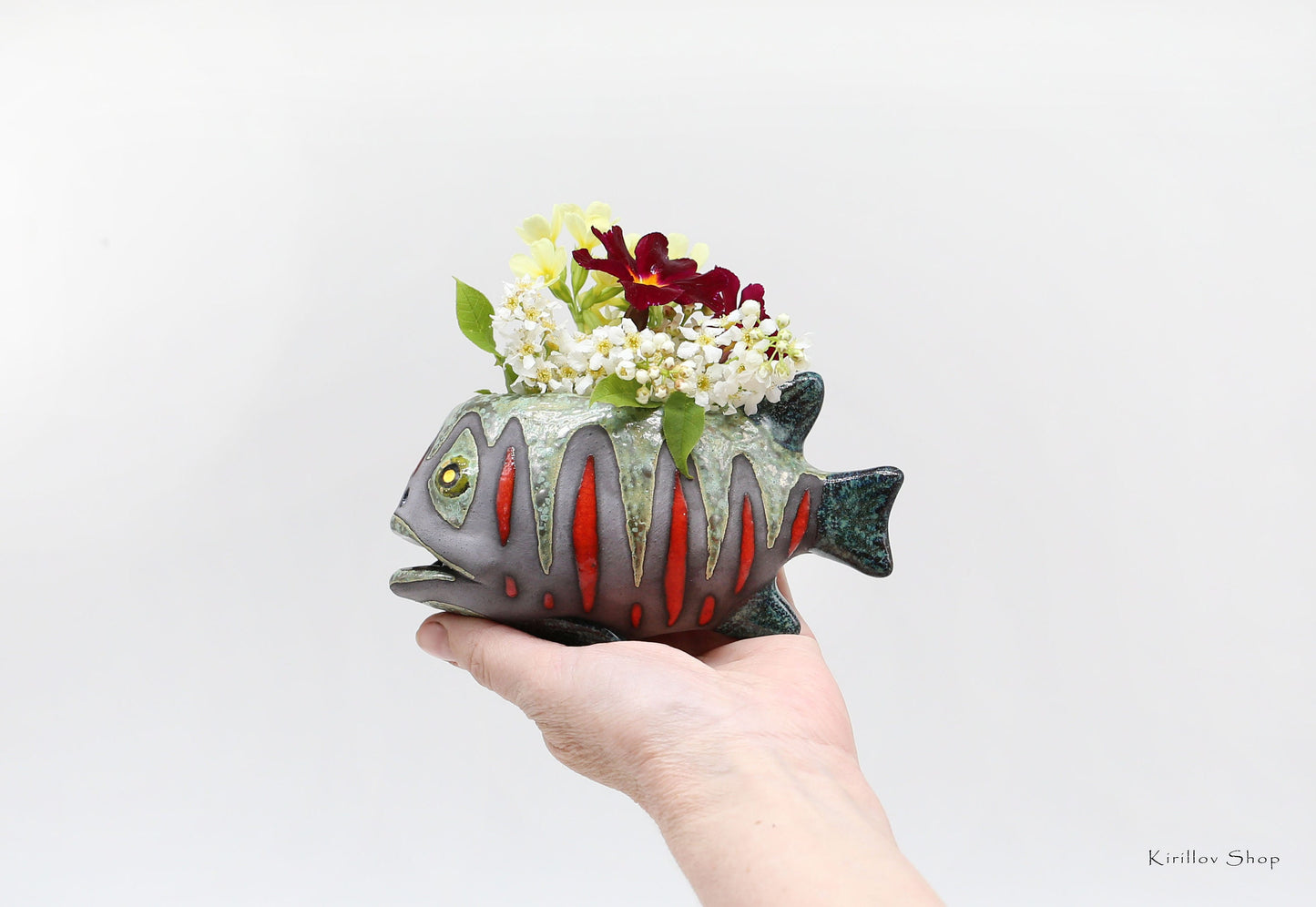 Handmade Ceramic Fish Vase: Wall Mountable Home Decor