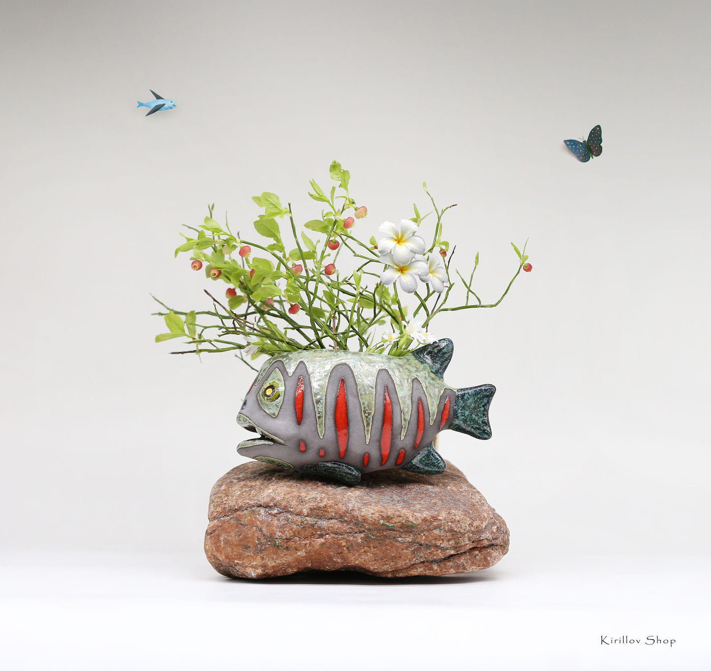 Handmade Ceramic Fish Vase: Wall Mountable Home Decor