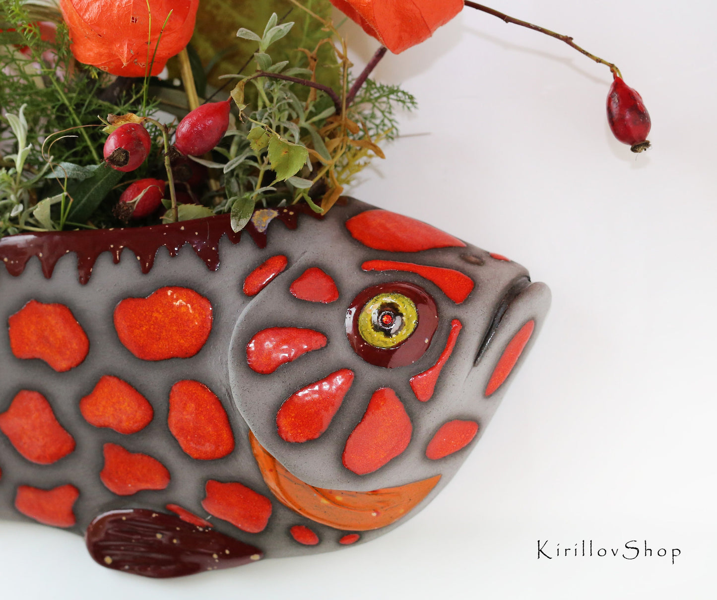 Handmade Ceramic Fish Wall Vase: Home Decor Planter