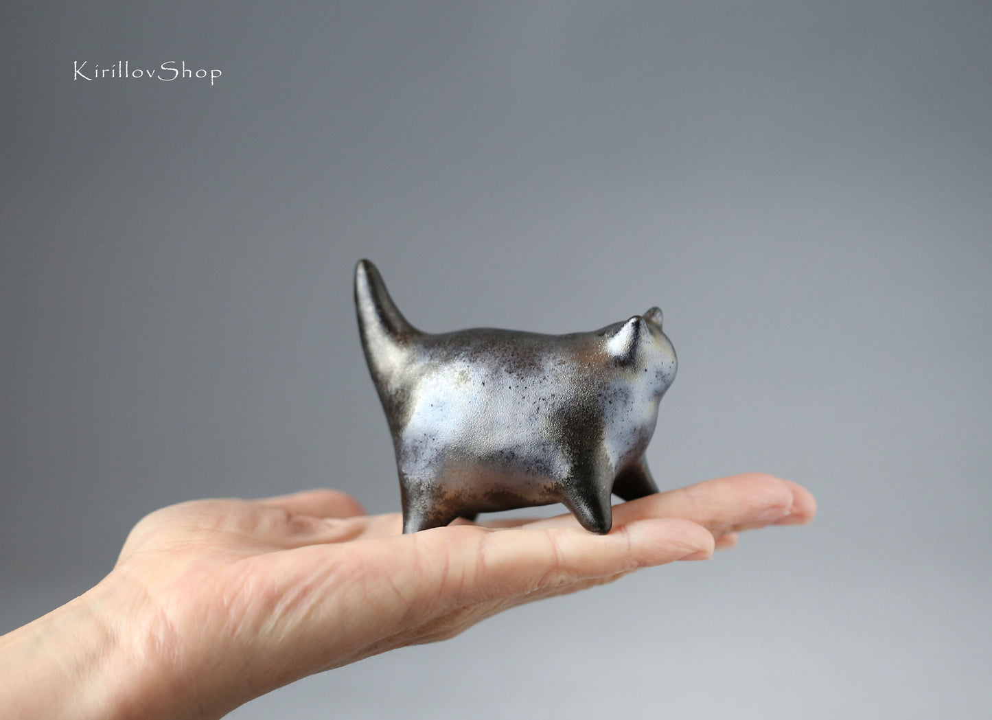 Small black cat handmade ceramic sculpture cat for table decoration or as a unique gift