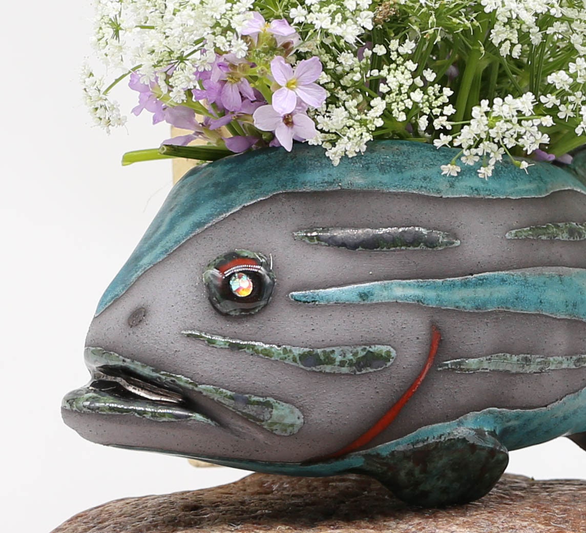 Handmade Ceramic Fish Vase: Wall Hanging Sculpture, Unique Home Decor
