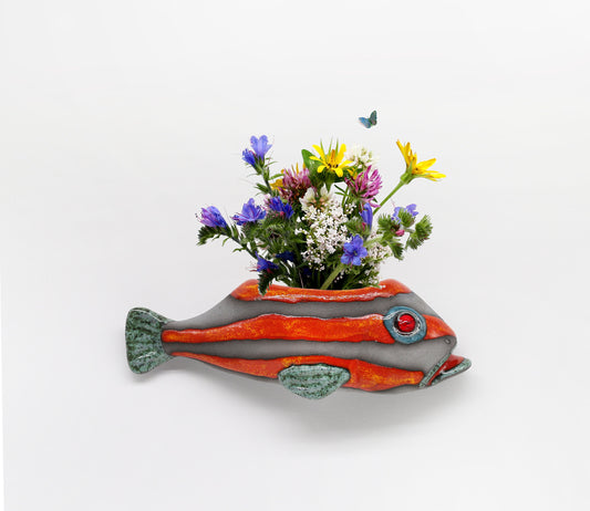Handmade Ceramic Fish Wall Vase: Coastal Home Decor
