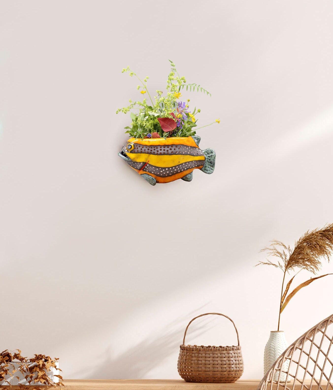 Creative Ceramic Fish Wall Hanging, Handmade Vase Art MADE TO ORDER
