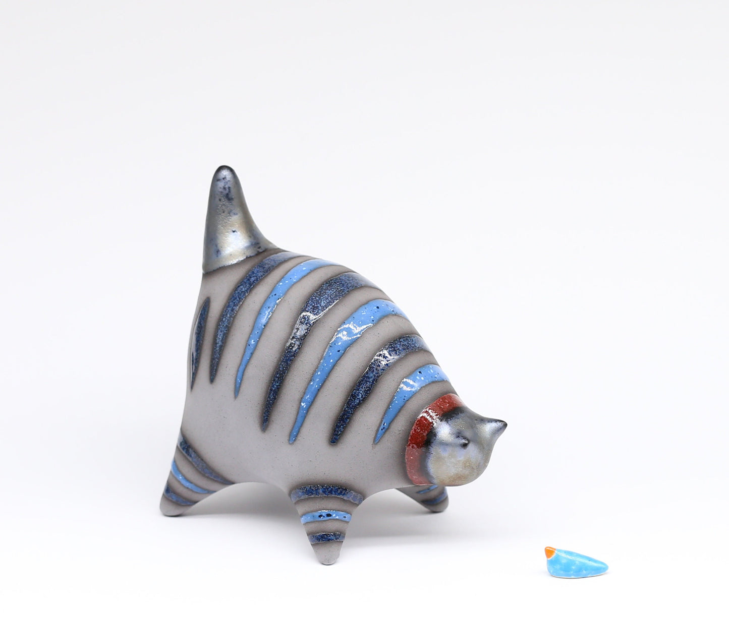 Cat figurine,  Ceramic sculpture cat, Blue cat, Art striped cat, Handmade cat,  Table decor,  Cat lover gift, MADE TO ORDER