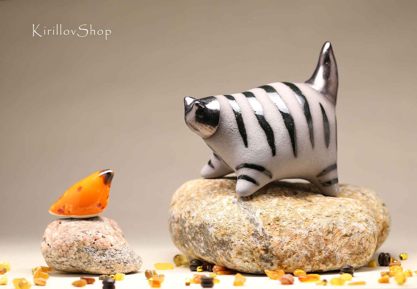 Ceramic Cat Sculpture, Black Little Kitten, Tabletop Figurine, Handmade Pottery, Cat Lover Gift