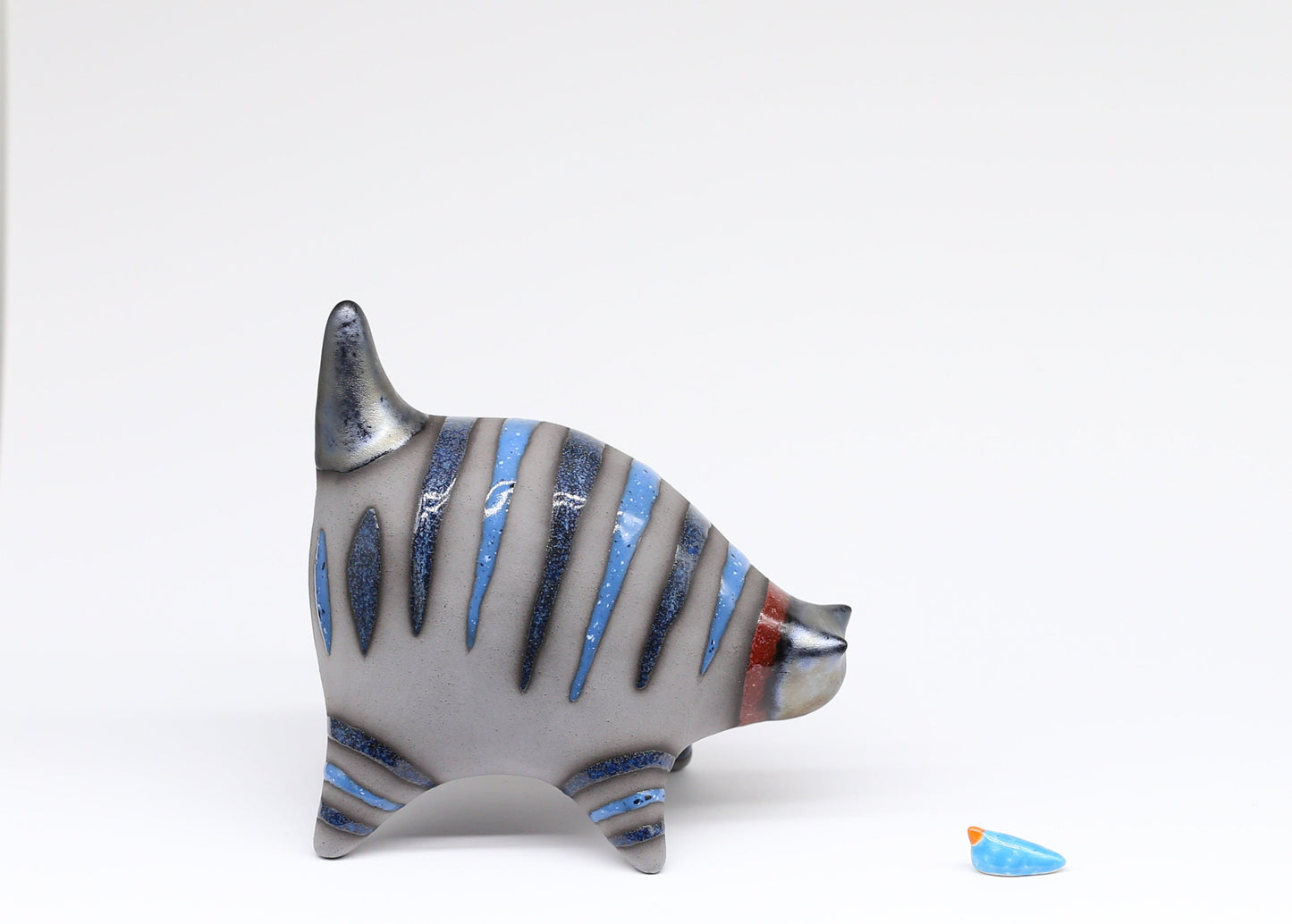 Cat figurine,  Ceramic sculpture cat, Blue cat, Art striped cat, Handmade cat,  Table decor,  Cat lover gift, MADE TO ORDER