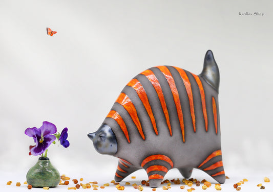 Handmade Ceramic Orange Tabby Cat Sculpture