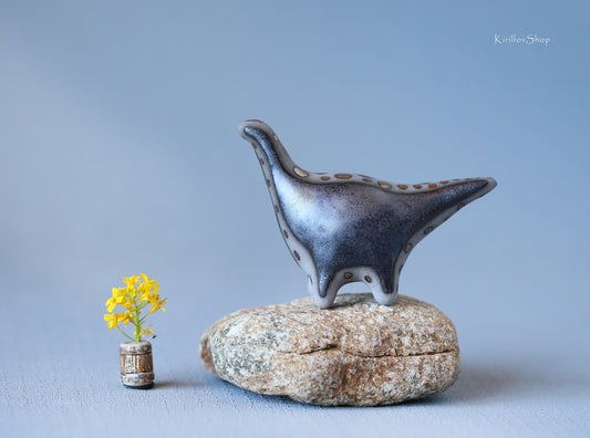 Sculpture Dinosaur, Small Modern Figurine, Long Neck Dinosaur, Table Decoration, Handmade Ceramic Art, Reptile Black Dragon, MADE TO ORDER