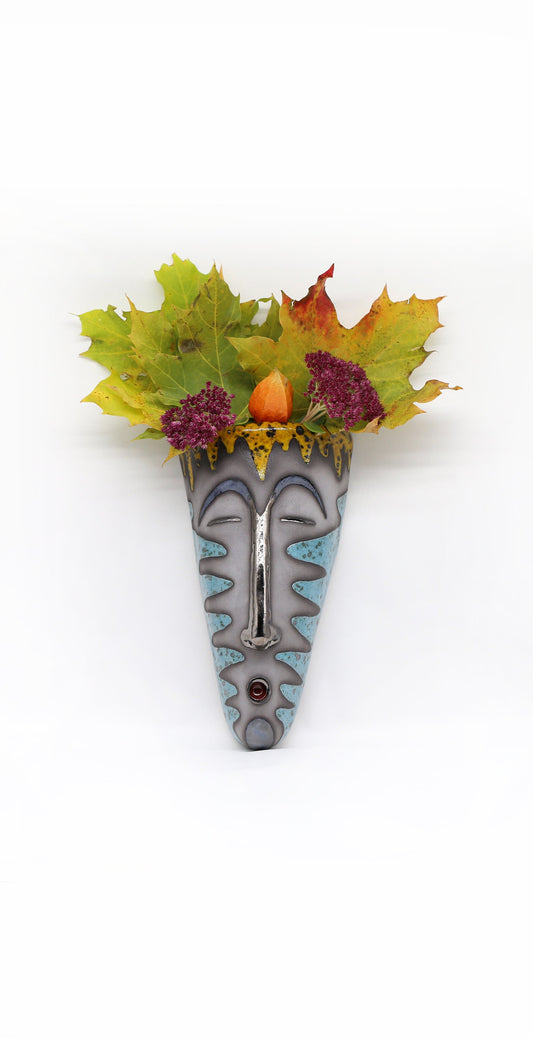 Ceramic wall flower pot, Hanging wall vase, Indoor planter, Head wall pot, Handmade Art, Face plant pot