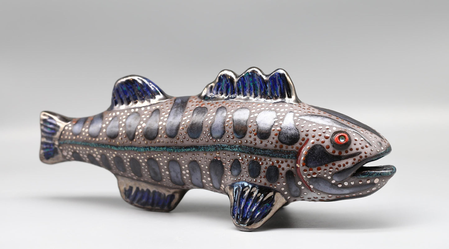 Handmade Ceramic Smallmouth Bass Sculpture: Modern Fish Art Figurine