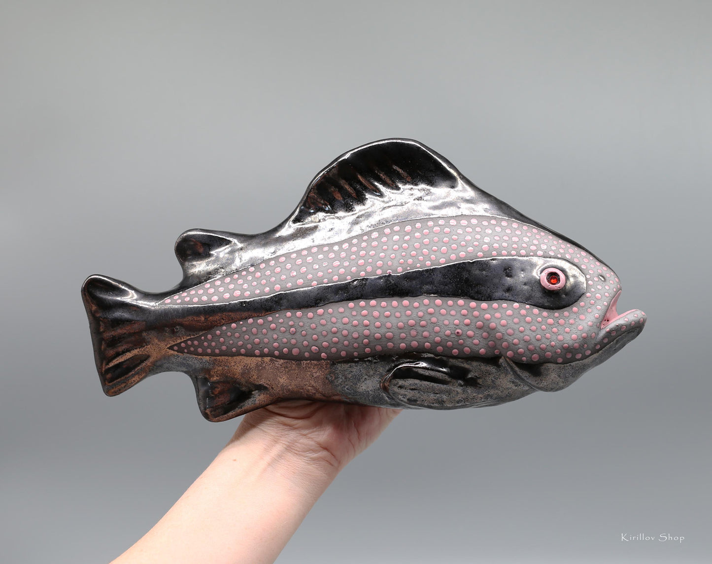 Handmade Ceramic Fish Wall Sculpture: Black Clay Art Decor