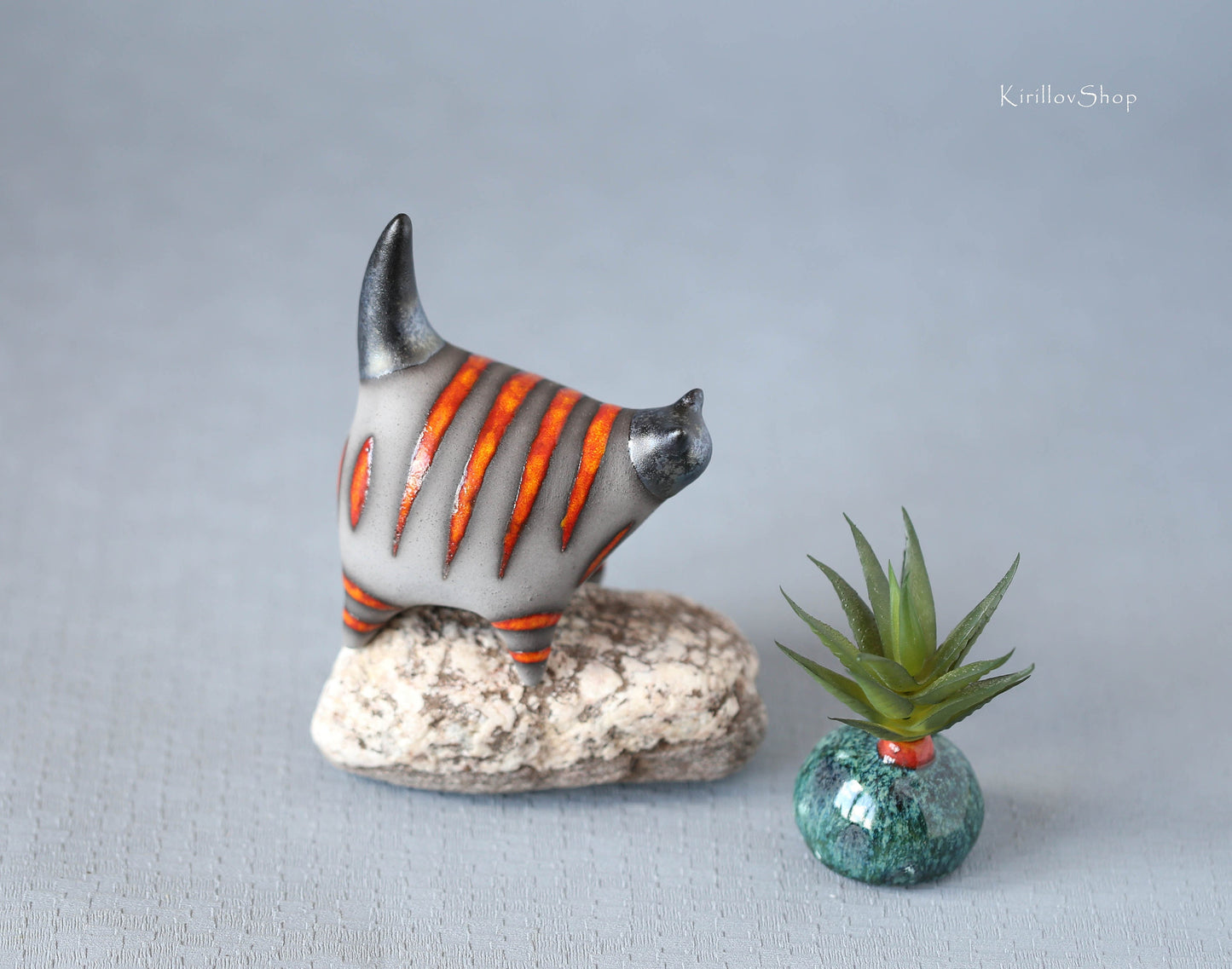 Black cat sculpture, ceramic figurine, cute kitty statuette, small striped cat table decor, gift for cat lover, ring holder