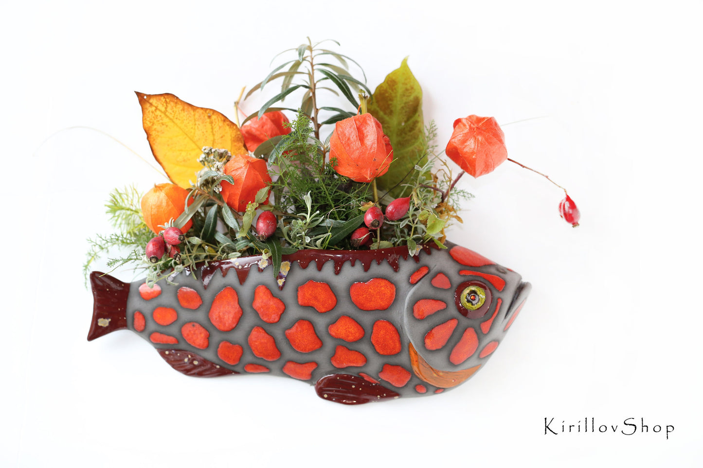 Handmade Ceramic Fish Wall Vase: Home Decor Planter