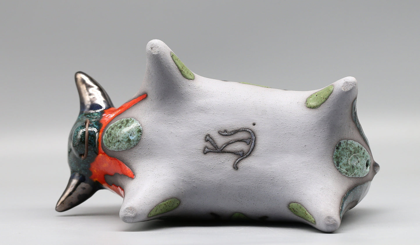 Handmade Ceramic Bull Sculpture: Black Glazed Clay Figurine