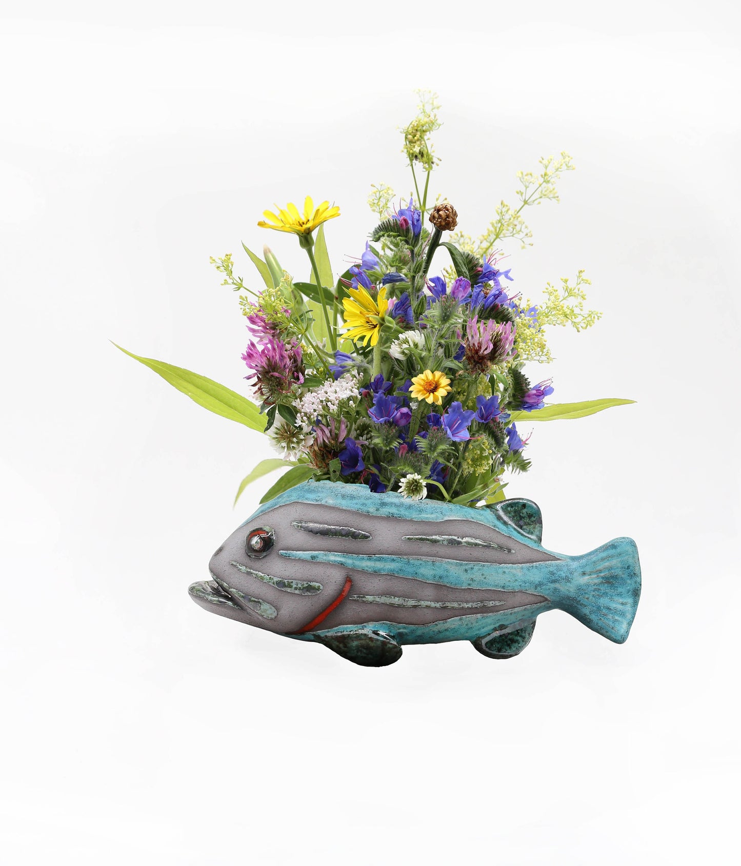 Handmade Ceramic Fish Vase: Wall Hanging Sculpture, Unique Home Decor