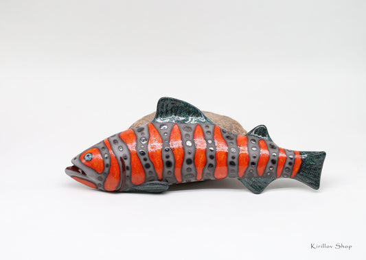 Ceramic fish wall decor, Handmade, Fisherman gift, Home decor, Red Trout, MADE TO ORDER